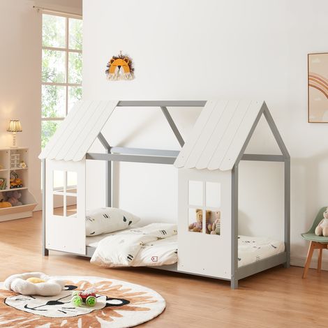 Cama para niños Tostedt en forma de casita 90x200 cm - Gris/Blanco [en.casa]
