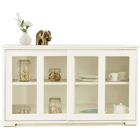 Goplus – Buffet bas en MDF avec 2 étagères – Tablette réglable – Vaisselier avec porte coulissante – Dimensions 106,5 x 33 x 62,5 cm – Couleur beige (1/5)
