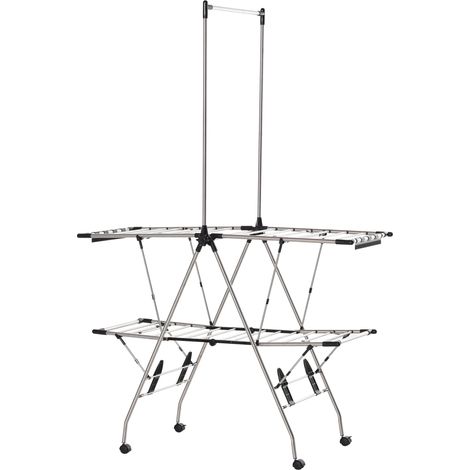 Zusammenklappbarer Wäscheständer auf Rollen, große Trockenfläche, Edelstahl, 138,5 x 63 x 208 cm, silber und schwarz