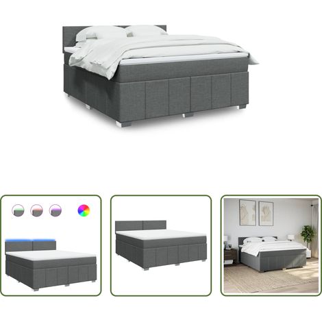 vidaXL LED-Beleuchtung - Boxspringbett mit Matratze Dunkelgrau 180x200 cm Stoff (1/5)