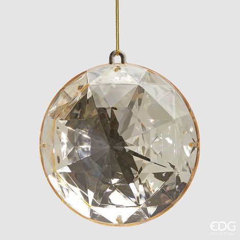 EDG Enzo De Gasperi Decoro Diamante Rotondo di Natale da Appendere L 8,5 Cm D 16 Cm Pp Champagne