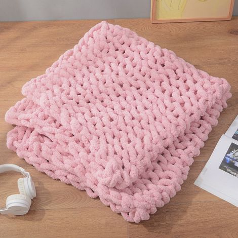 100x150CM Hand Woven Chenille Blanket for Couch and Bed,Pink (1/5)