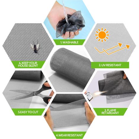 Rouleau de Moustiquaire en Fibre de Verre pour Fenêtres et Portes, Filet de Protection Anti-Insectes Découpable, Résistant aux UV (1/5)