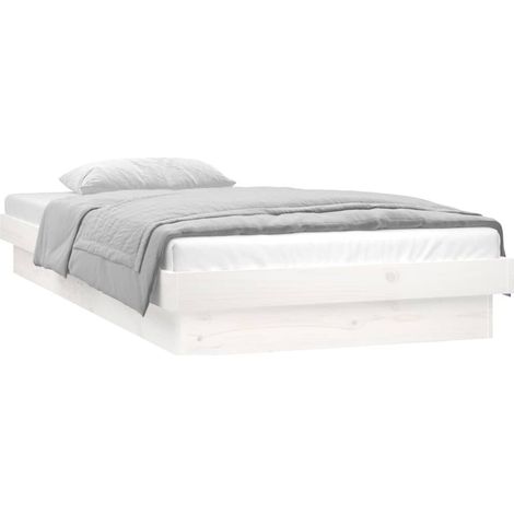Lit adulte pour 1 personnes, Structure de lit, Assemblage Facile, à LED Blanc 75x190 cm Petit simple Bois massif OIB9783E (1/5)