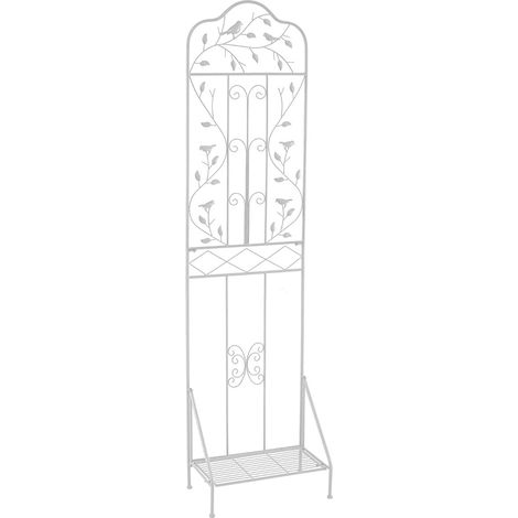 Enrejado de jardín independiente de 50 x 30 x 189,5 cm con estante plegable decorativo y funcional en metal blanco 200018543