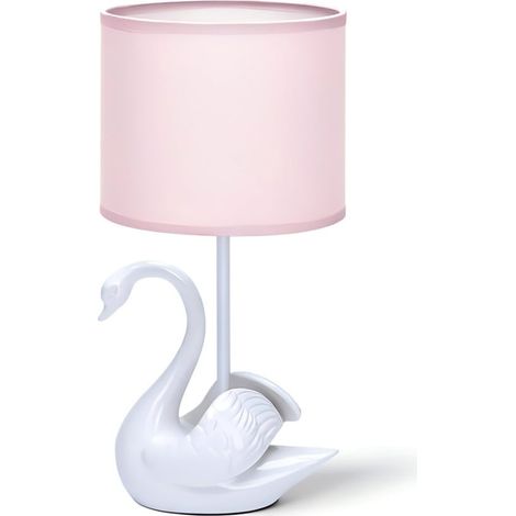 Abat-Jour Table Céramique Motif Cygne Blanc Rose - Douille E14 - Sans Ampoule - Chambre Fille