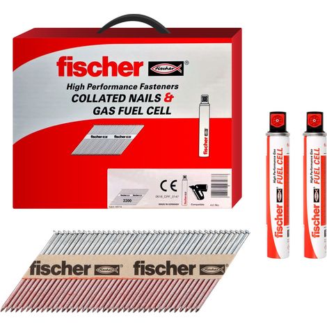 Fischer 51mm Collated Ring Shank Nails & 3 Gas Fuel Cells Galv ( 3300) (1/3)
