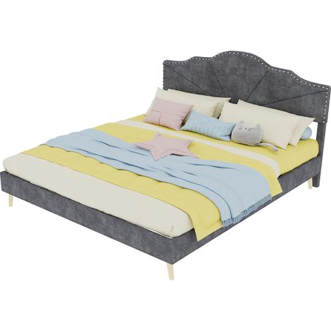 CHICFURN Letto matrimoniale 160x200 cm in tessuto e metallo grigio, con materasso (1/5)