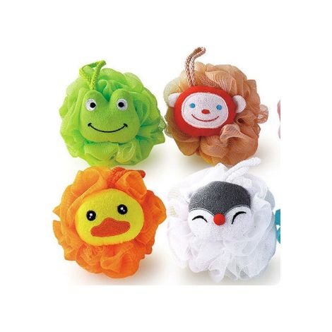 Lot de 4 éponges de bain exfoliantes pour enfants avec un joli motif animalier, gommage corporel, boule de douche pour bébés, tout-petits et enfants, éponge de bain exfoliante douce, pouf en luffa au (1/5)