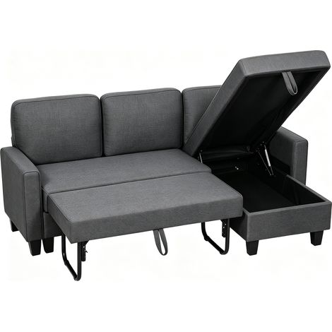 Canapé d'angle convertible en lit avec compartiment de rangement, canapé-lit en L avec méridienne convertible, pour appartement et salon (1/5)