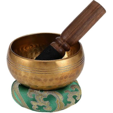 Bol chantant tibétain en cuivre fait main pour le yoga, la méditation et les chants, avec maillet et rondelle en bois - 8 x 4,5 cm (1/5)