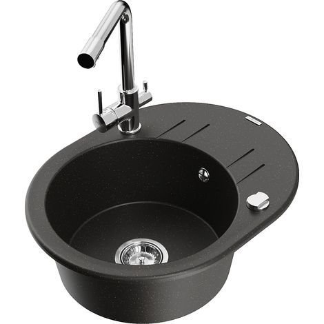 Mexen Kevin fregadero de granito de 1 seno con escurridor y grifo de cocina Duero, negro/oro metalizado - 6517-75-671600-00 (1/5)