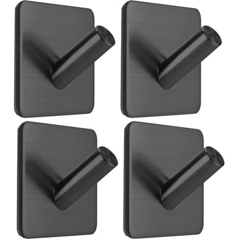 Ganci adesivi per asciugamani, asta in acciaio inossidabile impermeabile per ganci da doccia, portasciugamani da appendere, nero opaco, bagno, cucina, 4 confezioni (1/4)