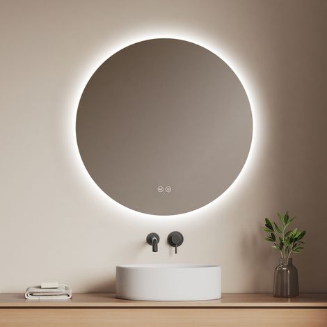 EMKE Miroir lumineux de salle de bain Rond rétro-éclairage sans cadre, avec Interrupteur tactile, Lumière blanche froide, lumière chaude, lumière neutre  Diamètre 80cm (1/5)