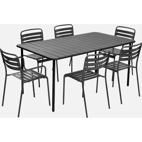 Set mesa de jardín bistró de acero con 2 sillones y 4 sillas, 160cm