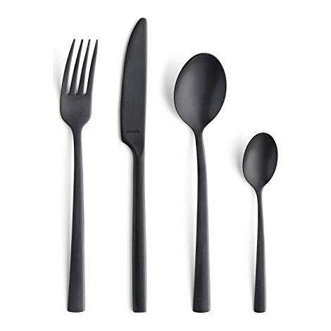 amefa Manille Vintage Servizio Posate, Inox, Antracite, Pezzi, Acciaio 18/10, Nero, Coffret 16 pièces, 4 unità (1/4)