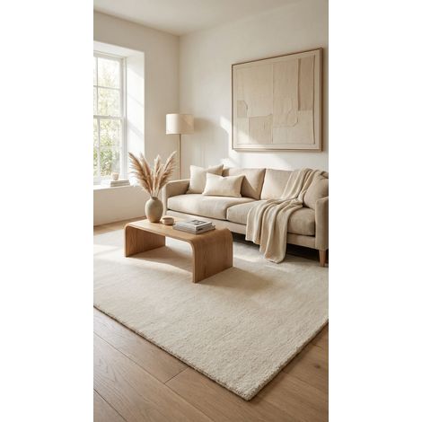 Tapis Gabbeh indien Tapis Uni - Tapis en laine  - 60x40cm, Rectangular - 100% Laine vierge - Tissé main - Blanc naturel