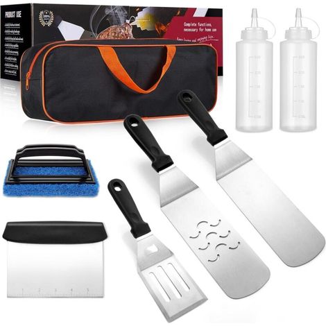 Grillzubehör-Set, 8-teilig, für Blackstone- und Camp Chef-Flachgrills, extra großes Metallspatel-Set mit Tragetasche für Grillen im Freien und Camping (1/4)