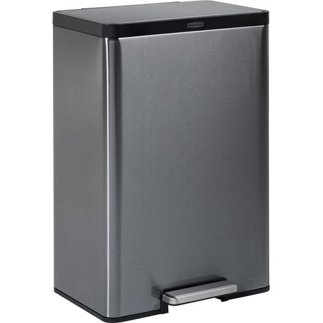 Poubelle Elite à pédale inox 45L Gris charbon – Ouverture Mains Libres, Couvercle à Fermeture Lente, Finition Anti-Traces, Pour Cuisine, Bureau ou Garage – 2112520 (1/5)