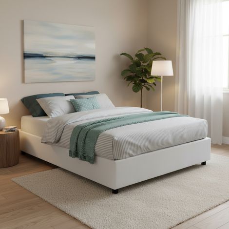 Talamo Italia Cama matrimonial Chloe, Cama contenedor con revestimiento de tela, 100% Made in Italy, Apertura frontal, adecuado para colchón Cm 140x200, Blanco, con embalaje reforzado (1/4)