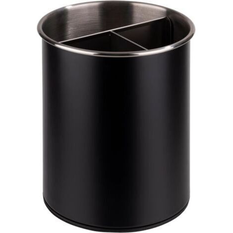 Range-couverts, pivotant, Ø 13 cm, hauteur 16,5 cm, dessous protégeant le meuble, monobloc amovible (3 compartiments), inox, noir (1/5)