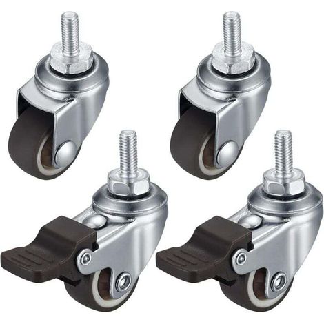 4 pièces M6 petits roulettes pour meubles, roulettes pivotantes, roulettes inhibitrices, 360° pivotantes,antidérapantes, roulettes en caoutchouc avec filetage pour meubles intérieurs et extérieurs (1/4)