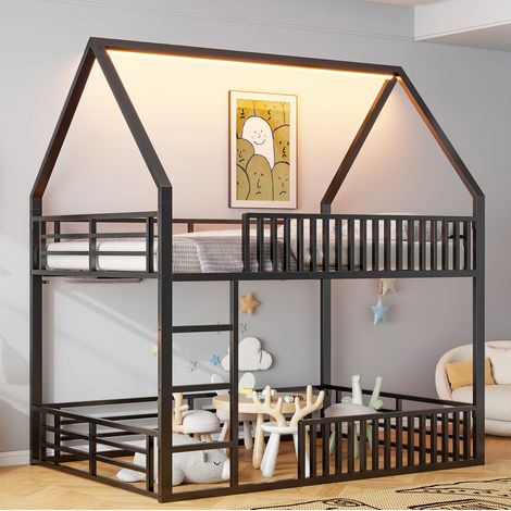 MEUBLIV Lit 140x200 cm noir - avec LED 7 couleurs et barriere, sans matelas (1/5)