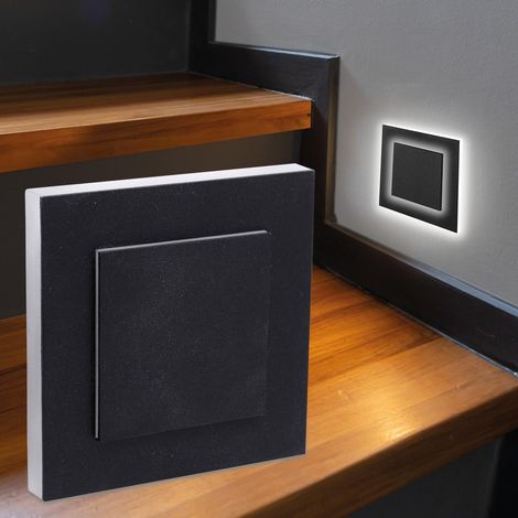 LED Treppenleuchte eckig schwarz - Lichtfarbe: Neutralweiß 1,5W - Lichtaustritt: Doppio (1/5)