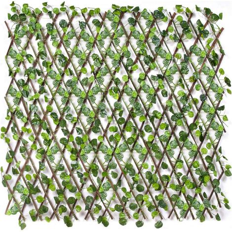 Emmevi Mv S.P.A. – Haie artificielle extensible en bois de saule – Fausses feuilles de lierre – Dimensions 90x180 cm – Pour séparateurs de balcon et murs