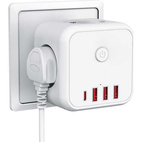 Prise murale Cube : prises extensibles, ports USB et recharge filaire pour la maison et le bureau (1/4)