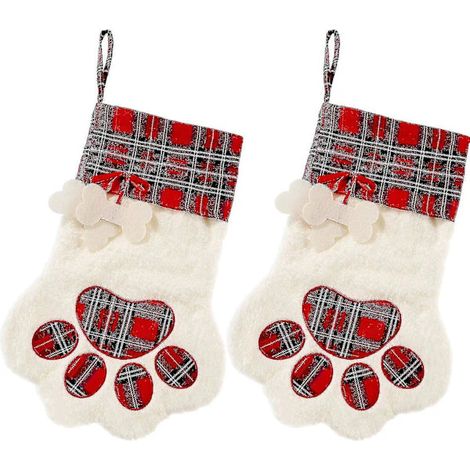 Lot de 2 bas de Noël avec pots pour animaux, bas de cheminée, bas à suspendre pour animaux et décorations de Noël (rouge) (1/5)