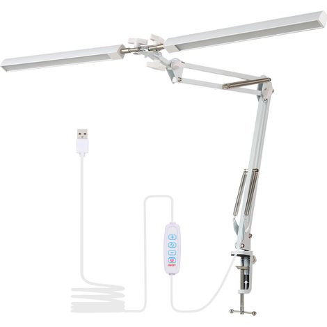Lámpara de escritorio con brazo articulado y abrazadera en D, C5V 2A, 24W, 120 LED, 3 temperaturas de color, soporte plegable para el hogar y la oficina. (1/5)