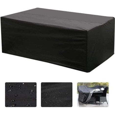 Tisch- und Stuhlhülle für Gartentische und Terrassenstühle, wasserdicht, UV-beständig, geeignet für Tische, Stühle, Sofas, rechteckig, schwarz (213x132x74 cm) (1/5)