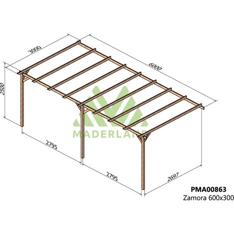 Pérgola de Madera Maciza Adosada Zamora (Maderland) - 600 x 300 cm