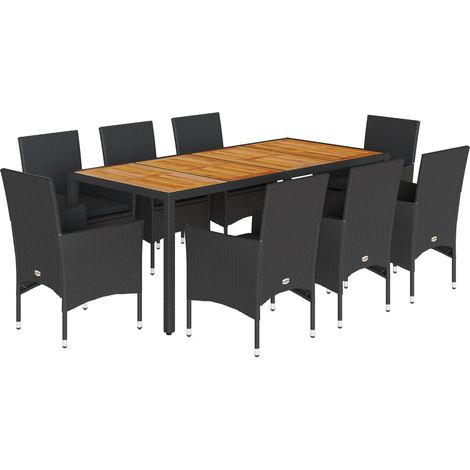 Maison Exclusive - 9-tlg. Garten-Essgruppe mit Kissen Schwarz Pol