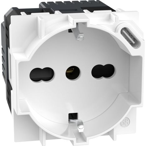 prise Schuko italienne P40 + chargeur USB type C, prise électrique avec alvéoles protégées, compatible avec prises italiennes/Schuko, 2 modules, KW4140A16USB (1/5)