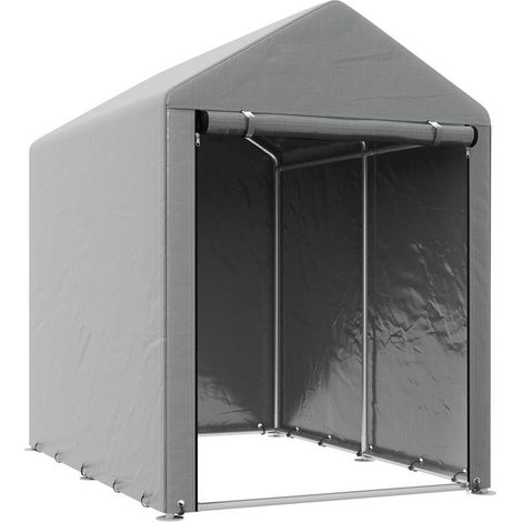 CAPANNO ATTREZZI TENDA GARAGE CON COPERTURA ANTI UV E TELAIO IN METALLO. 120X179X165CM. GRIGIO CHIARO