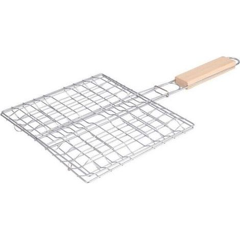 Cesta para parrilla plegable con mango de madera – Superficie de cocción de 20 x 21,5 cm – Parrilla metálica antiadherente – Apta para uso interior y exterior (1/3)