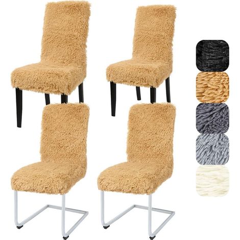 Stuhlhussen 4er Set Hochflor Plüsch Stretch für Esszimmerstühle (Camel) (1/5)