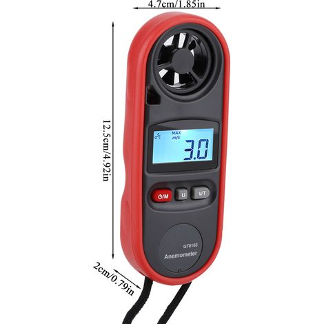 GT8163 Anemometer 1 x Anemometer 1 x Bedienungsanleitung Tragbares digitales LCD-Windgeschwindigkeits- und Windtemperaturmessgerät Thermometer Kunststoffmaterial (1/5)
