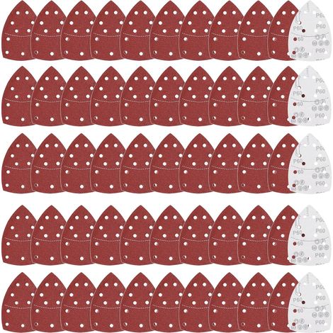 55 Feuilles abrasives, Grain 60 à 400, 11 trous, Velcro, Pour ponceuse triangulaire, Bois Métal (1/5)