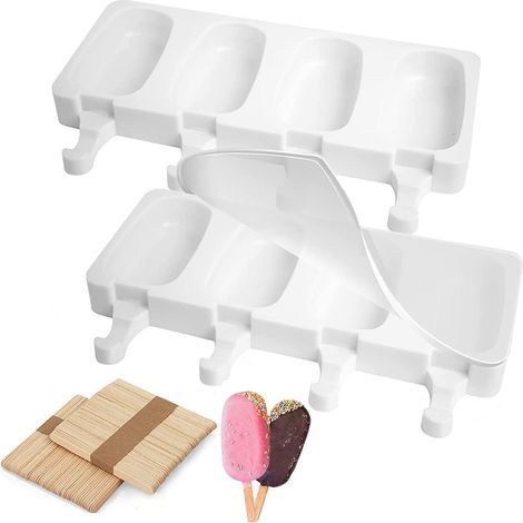 Moule à glace avec bâtonnets, moule à glaçons en silicone à 8 cavités avec 100 bâtonnets, sans BPA, réutilisable pour enfants et adultes, desserts, chocolats, à faire soi-même