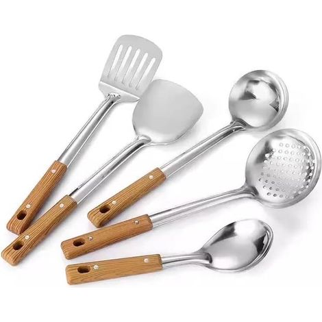 Posate: cucchiaio, mestolo da zuppa, colino da riso con manico lungo, cucchiaio forato, cucchiaio da cucina, cucchiaio per mescolare, utensili da cucina (1/5)