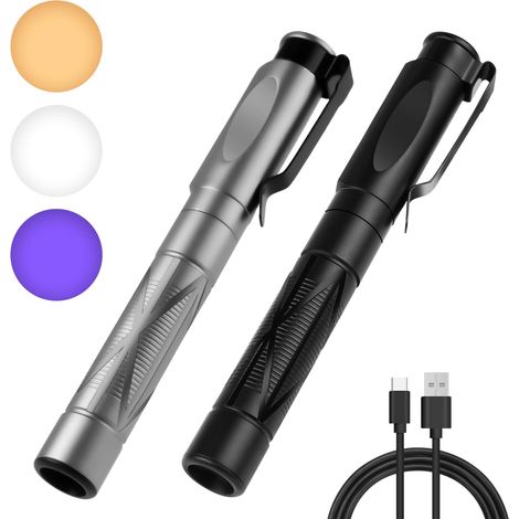 Lampe stylo avec source lumineuse tricolore, lampe d'éclairage pupillaire et lampe de poche pour l'examen ORL. (1/5)