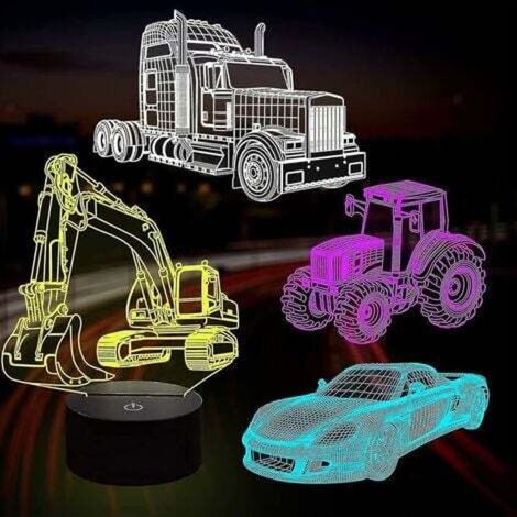 Attoe 3D Car Night Light, 3D Illusion Lamp for Kids, Truck, Tractor, Excavator, 16 Color Changing with Remote Control, Dimmable (4 Modes), Children's Room (1/4)