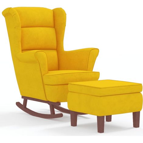 Fauteuil à bascule d'allaitement rembourré avec repose-pieds pieds en bois et siège en velours jaune DEC028760