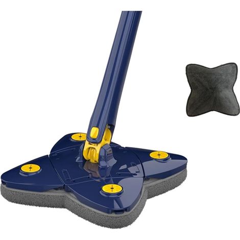 Balai-serpillère Twist Magic, mains libres, auto-torsionnant, rotation à 360°, nettoyage ménager, dépoussiérage de salle de bain, tête de balai pliable (Couleur : bleu, comprend 2 lingettes de balai) (1/4)