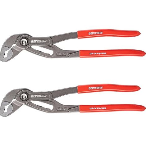 250mm Adjustable Power Strip Pliers - Set of 2, Small Fluted Slide Pliers - V-Tooth Jaw Cr-V for Fixings and Pipes (1/5)