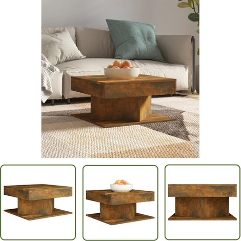The Living Store Table basse Chêne fumé 57x57x30 cm Bois d'ingénierie - Table Basse - Meuble Salon - Table D'appoint - Bois D'ingénierie - Design Moderne (1/5)