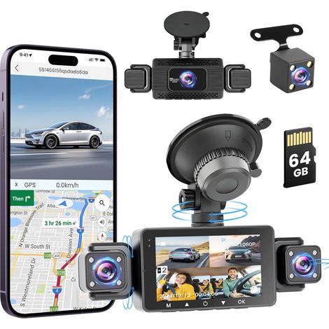 Roinvou Dashcam Voiture Avant et Arrière 1080P, Caméra Embarquée avec WiFi 5GHz, Écran IPS 3 Pouces, Vision Nocturne Infrarouge, Grand Angle 170° et Carte SD 64 Go (1/5)